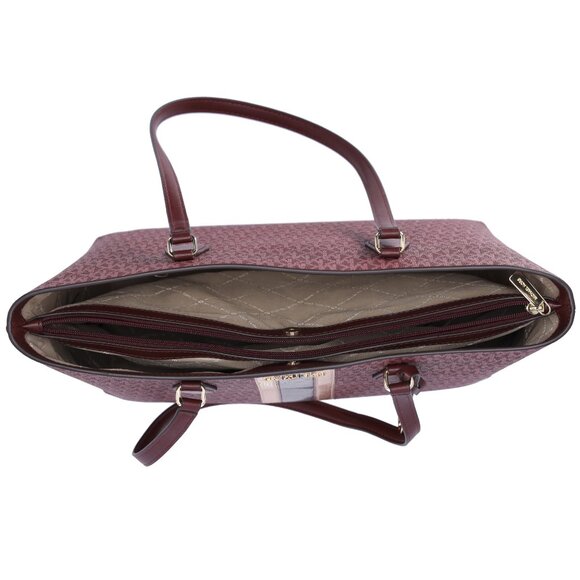 Michael Kors Sheila Large Signature Logo Tote Bag Oxblood Stripe MK Metallic - Picture 6 of 6